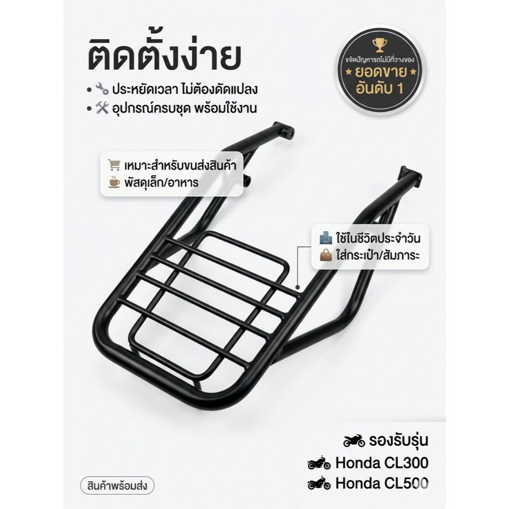 CL300/CL500 ตะแกรงหลัง ตะแกรงเหล็ก ตะเเกรงหลังทรง Honda CL-002 ใส่  Honda CL300/CL500 2023-2026 ตัวใ