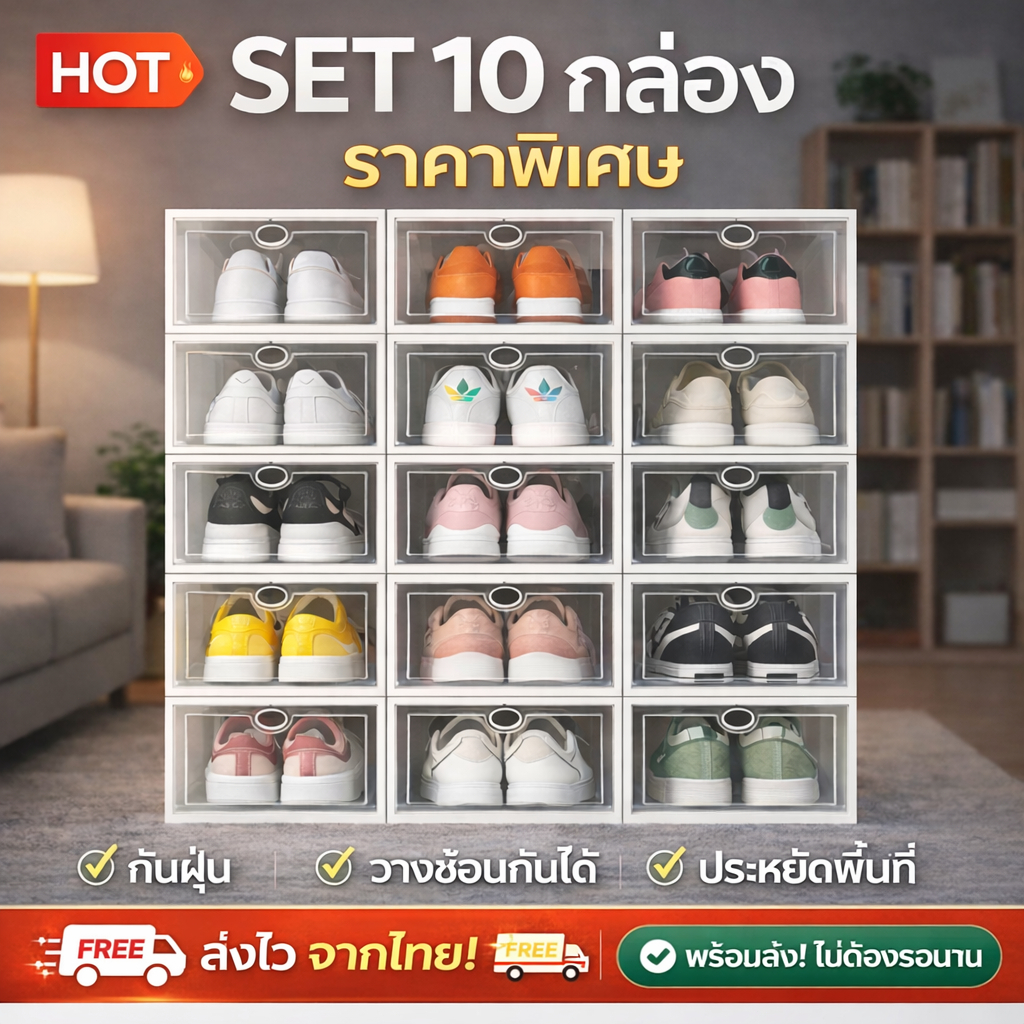 ตู้รองเท้า กล่องใส่รองเท้า กล่องรองเท้า ซ้อนได้หลายชั้น เปิดฝาด้านหน้า มีให้เลือก 2 ขนาด 7สี กันน้ำ กันฝุ่น