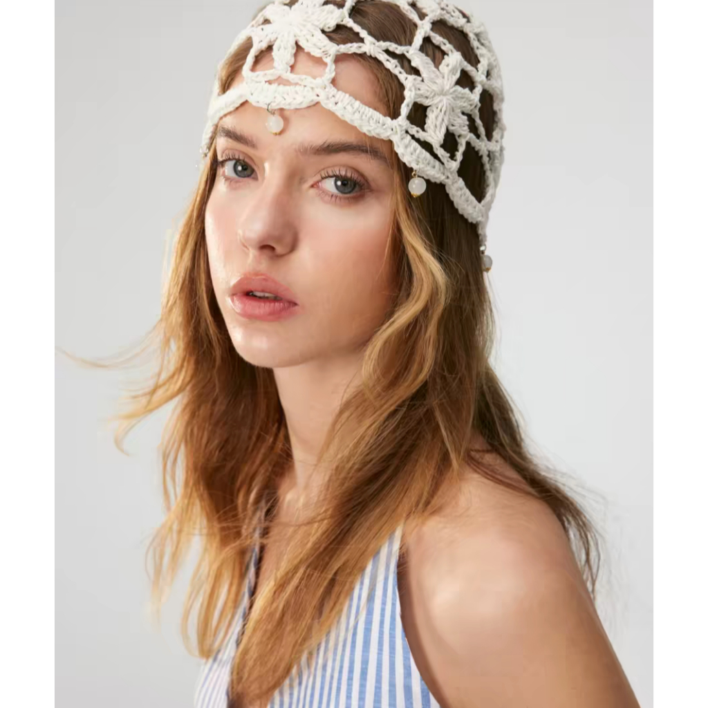 Original Design IRIS BOUTIQUE 26 ss Songkarn time IS034_hat Pearl Flower Crochet Hat หมวกถักโครเชต์ลายดอกแต่งไข่มุก