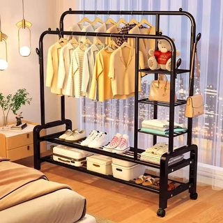[อัพเกรดวัสดุ] ราวแขวนผ้าเหล็ก ราวตากผ้า2ชั้น คอลเลกชันเสื้อผ้า ดีไซน์ทันสมัย แข็งแรงทนทาน สำหรับห้องนอนและห้องน้ำ ให้คว