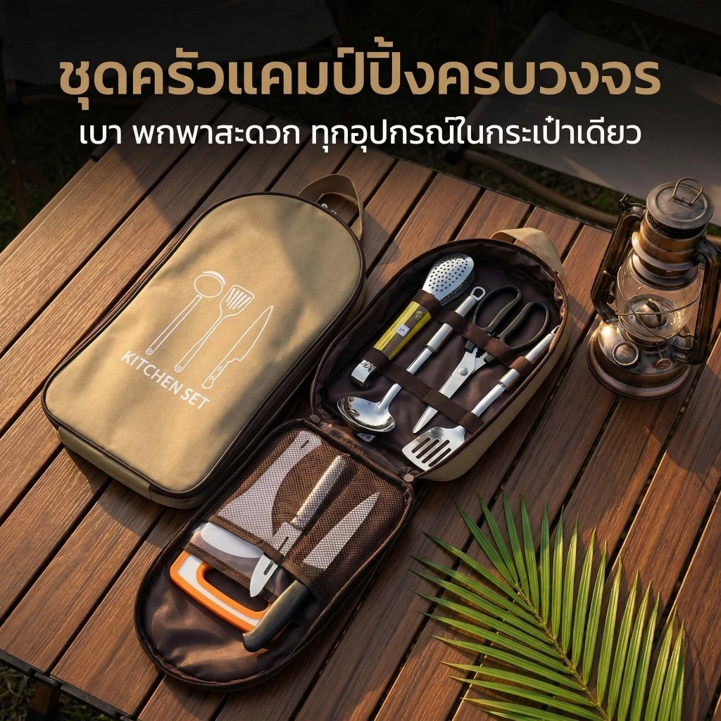 ชุดทำครัว ชุดเครื่องครัวแคมป์ปิ้ง รวม 9ชิ้น ชุดทำครัวสนามแค้มปิ้ง อุปกรณ์แคมปิ้งทำครัว อุปกรณ์ปิคนิค thumbnail 3