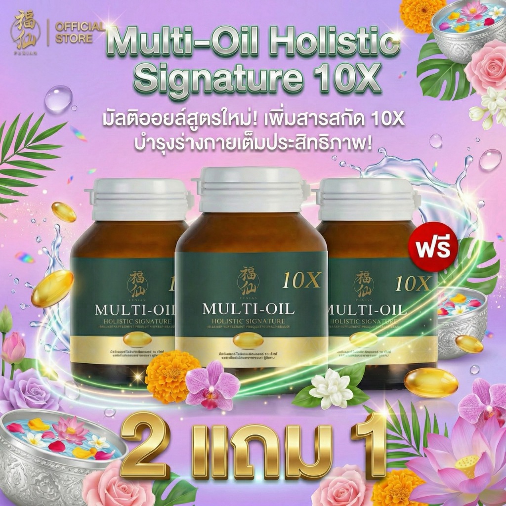[ 2 แถม 1 ตะกร้าบริษัท ซื้อในไลฟ์ลดเพิ่ม] Fuxian : มิลติออยล์ โฮลิสติก (Multi-Oil Holistic) : น้ำมันสกัดเย็น 10 ชนิด