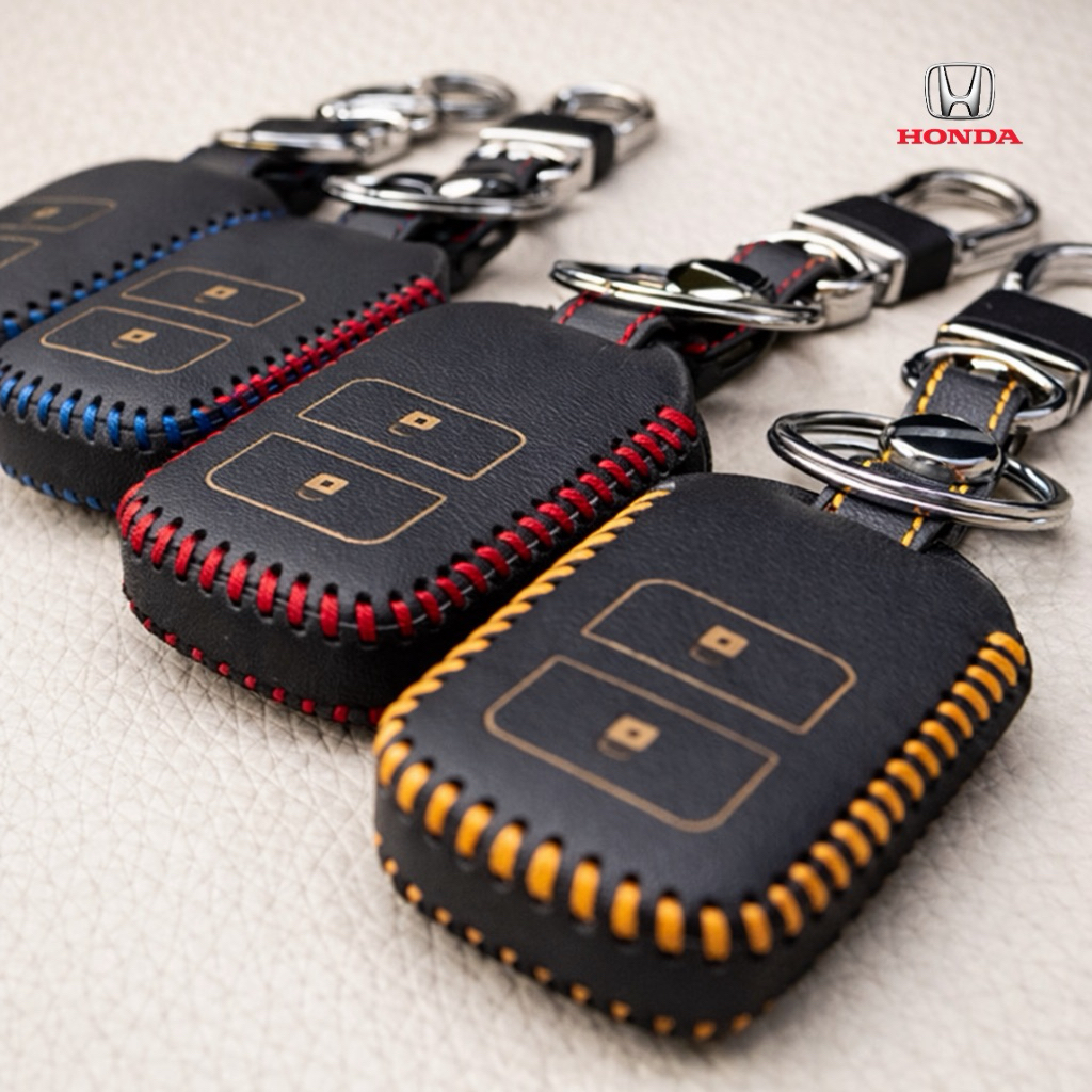 ซองหนังแท้ ใส่กุญแจรีโมทรถยนต์ HONDA HR-V,CR-V,BR-V,JAZZ,Cit/RS Smart Key 2 ปุ่ม โลโก้ H เงิน