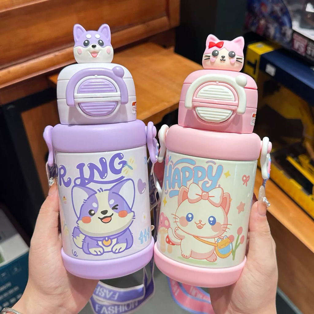 พร้อมส่ง!! กระติกน้ำเด็ก ขวดน้ำเด็ก กระบอกน้ำ พกพาไปโรงเรียนสะดวก วัสดุสแตนเลส 316 แถมสติ๊กเกอร์ 3D4 ชิ้นราคาส่ง
