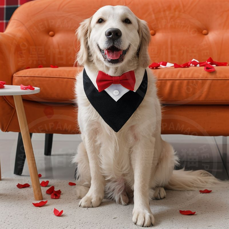 สูทหมา Dog Tuxedo ปลอกคอสุนัข/แมว ผ้าพันคอหมา หมาใหญ่ใส่ได้ ใส่ออกงาน งานแต่ง วันเกิด ปรับรอบคอได้ พร้อมส่ง ราคา ถูกที่สุด ดีลบีเคเค แกลเลอรีภาพที่ 4