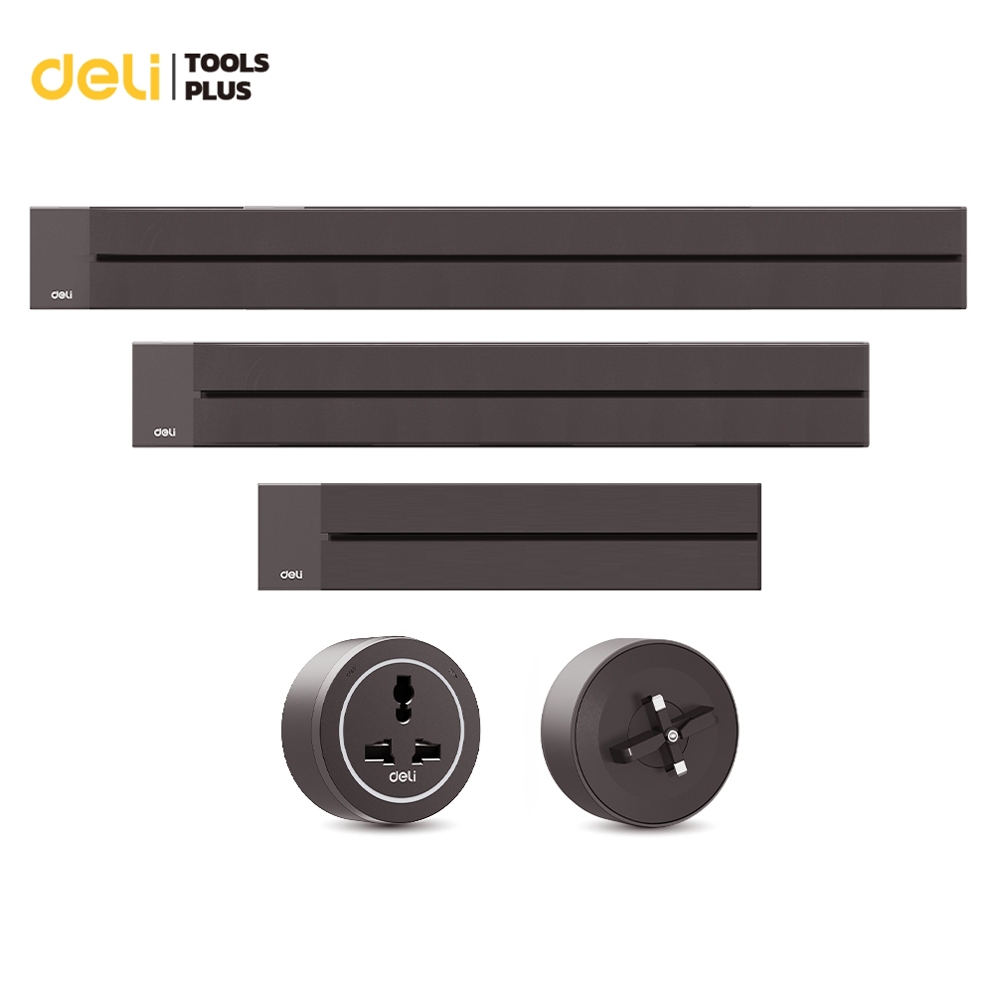 Deli รางปลั๊กไฟ รางปลั๊กไฟเลื่อนได้ 32A 8000W ขนาด 40/60/80 cm รางปลั๊กไฟไร้สาย ปลั๊กไฟอัจฉริยะ Power Track