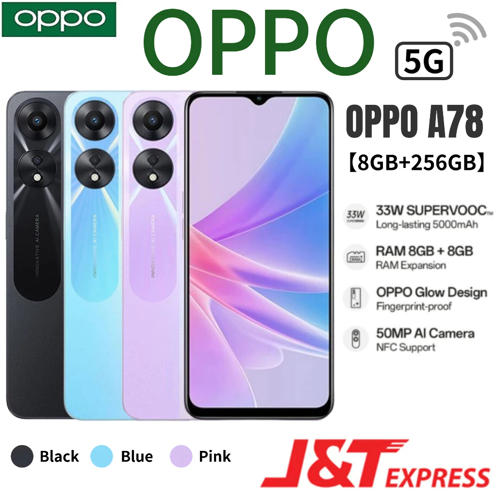 OPPO A78 5G 5G สมาร์ทโฟน(8GB/256GB) 90Hz 6.56 นิ้วHD แบตเตอรี่ 5000mAh กล้อง AI 50MP