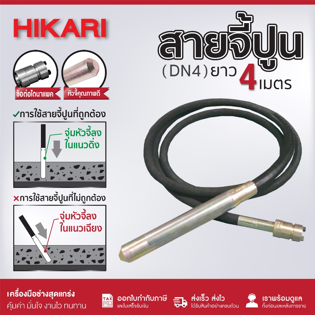 สายจี้ปูน HIKARI ขนาด 4เมตร ไดนาแพคแบบเขี้ยว ขนาด 28มิล, 32มิล, 38มิล, 45มิล, 60มิล รุ่น DN4 หัวชุบซิงค์