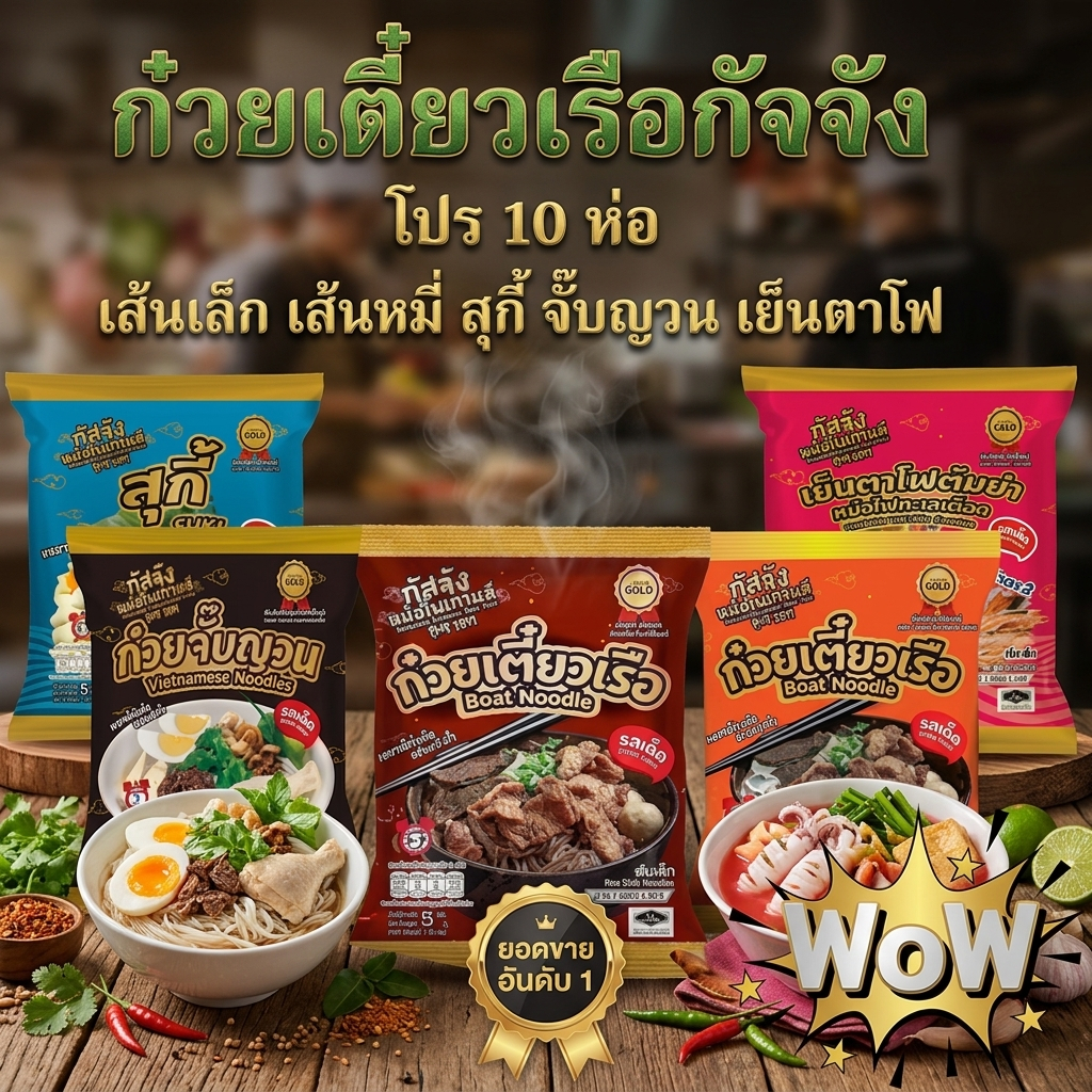 กัสจังก๋วยเตี๋ยว✅ 10ห่อ รสเด็ด เส้นเล็ก เส้นหมี่ สุกี้ เย็นตาโฟ ก๋วยจั๊บญวนกึ่งสำเร็จรูป ฮาลาล กัสจังก๋วยเตี๋ยวเรือ✅