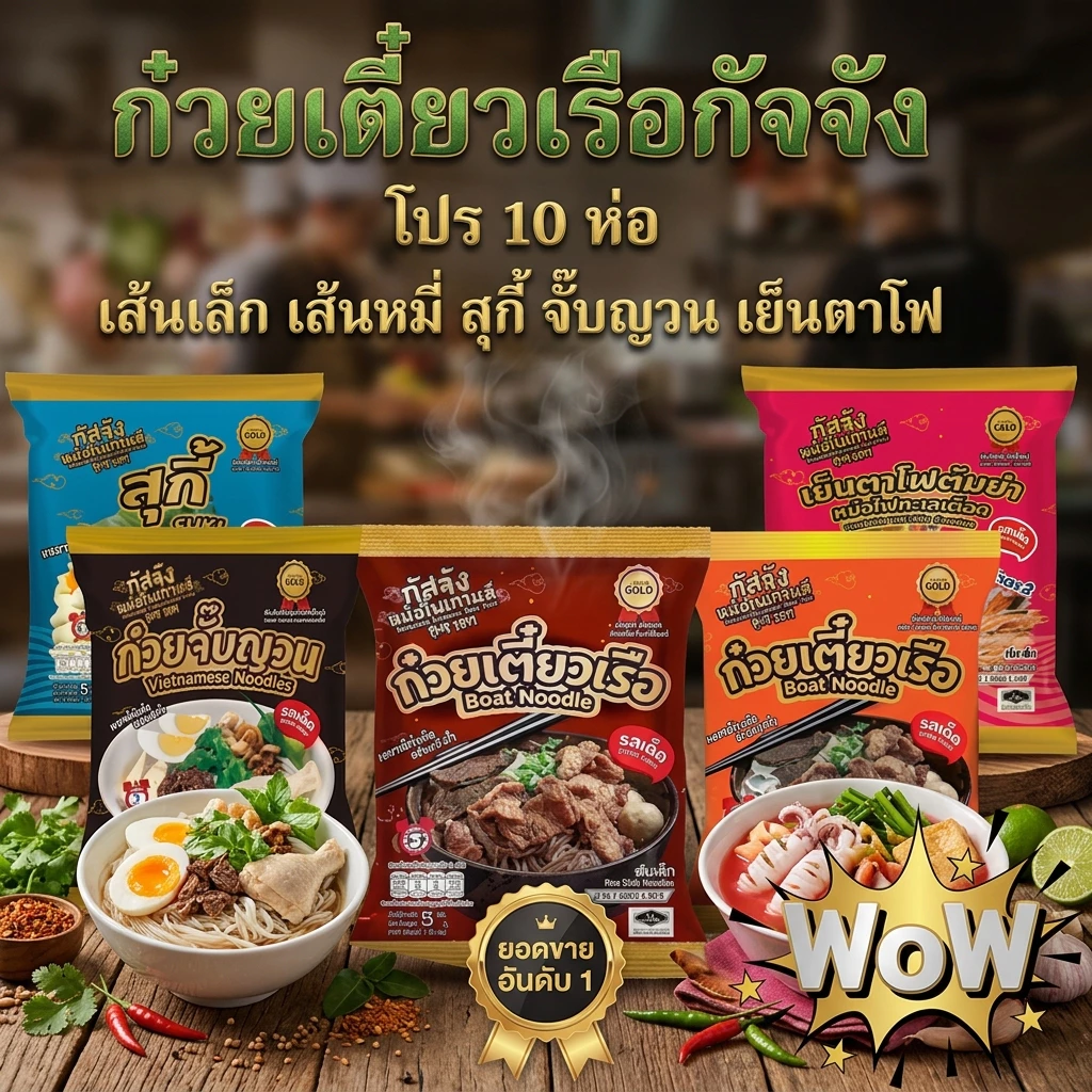 กัสจังก๋วยเตี๋ยว✅ 10ห่อ รสเด็ด เส้นเล็ก เส้นหมี่ สุกี้ เย็นตาโฟ ก๋วยจั๊บญวนกึ่งสำเร็จรูป กัสจังก๋วยเตี๋ยวเรือ✅