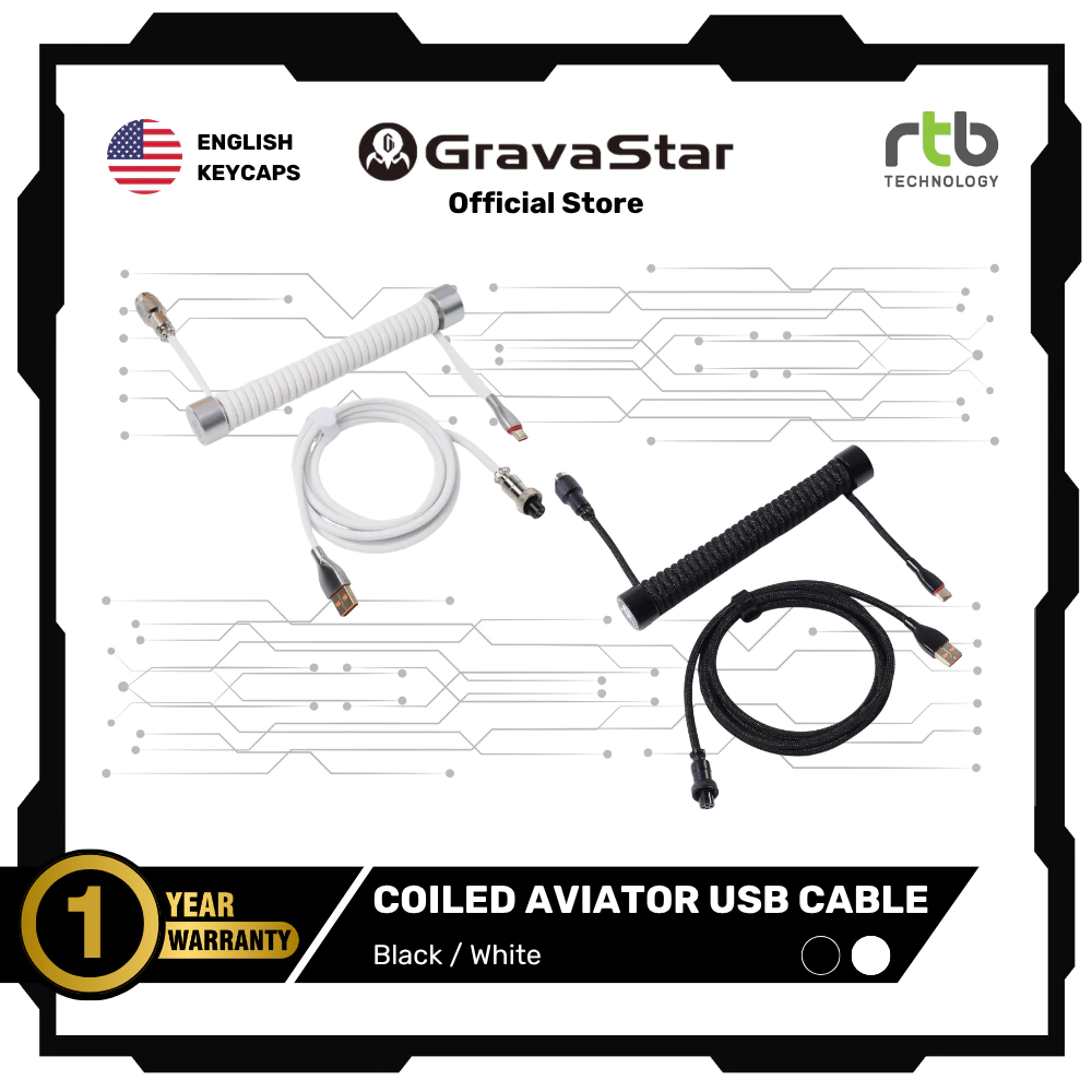 GravaStar Coiled Aviator USB-A to USB-C Cable สายเคเบิลสำหรับเชื่อมต่อและชาร์จคีย์บอร์ด