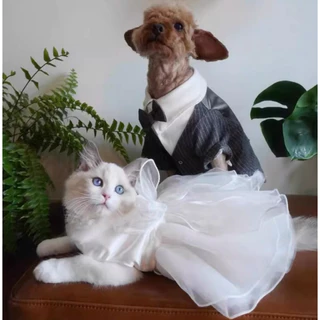 DoggyDolly ชุดสูท ทักซิโด้ เจ้าสาว แต่งงาน สุนัขและแมวขนาดเล็ก ชุดราตรีสัตว์เลี้ยง พรีเวดดิ้ง สวยหรู