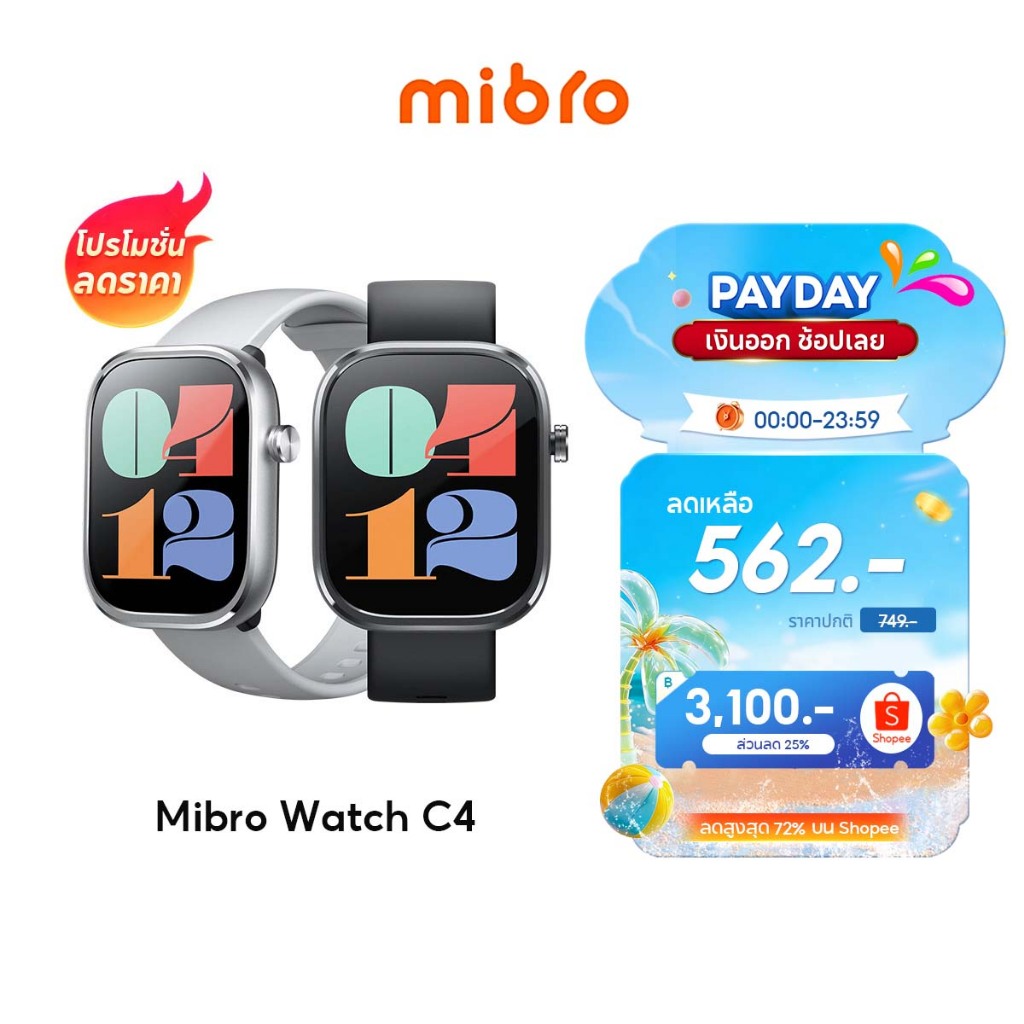 Mibro Watch C4 สมาร์ทวอทช์ โทรได้ วัสดุโลหะ กันน้ำ 2ATM ลื่นไหล 60Hz หน้าจอใหญ่ 2.01 นิ้ว -12M