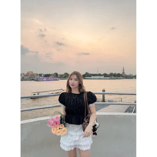 top043- 🎞️🐰✨ bunny fluffy top 📀 เสื้อแขนตุ๊กตาแต่งระบายลูกไม้ 🎀