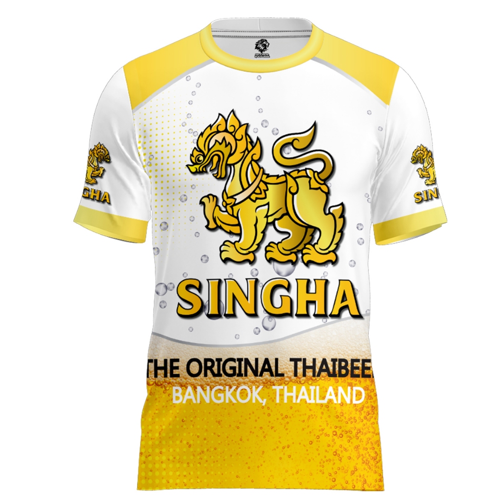 เสื้อ สิงห์ ขาว พิมพ์ลาย (แขนสั้น&แขนยาว) ผ้าPolyเนื้อนุ่มสบาย,ออกแดดสบายระบายอากาศดี,ไม่ร้อน