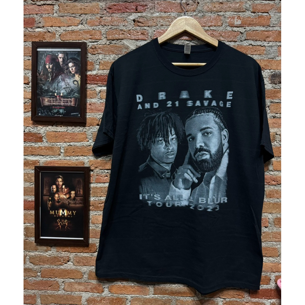 เสื้อยืดมือสอง ลายนักร้องแร็ปเปอร์ Drake and 21 savage 2023 tour ขนาดไซส์XL