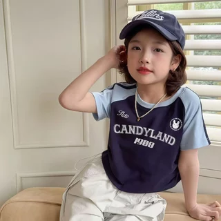 Beryl kids🌸เสื้อผ้าเด็กหญิง🎀เสื้อยืดแขนสั้นเด็กแฟชั่น ลายตัวอักษร หวานและสบาย เสื้อด้านบนลูกสาวฤดูร้อน ผ้านิ่มเด็ง