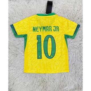 ชุดฟุตบอลเด็กสีเหลืองเบอร์10ชื่อNEYMRR JRทีมบราซิล เสื้อ+กางเกง