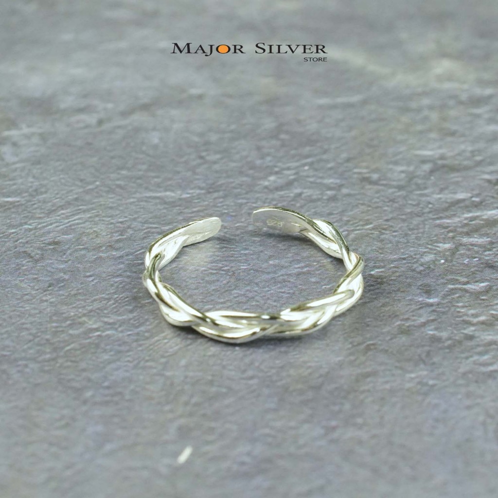 แหวนเงินแท้92.5 ถักลายสลับ แหวนเปิด Major silver : E-V-Braid-4