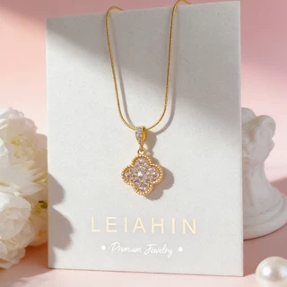 LEIAHIN Jewelry สร้อยคอผู้หญิง จี้ใบโชคลาภ เพทายแท้ แวววาว ไม่ดำ ใส่ทุกวัน แฟชั่นเกาหลีของขวัญ 1056n