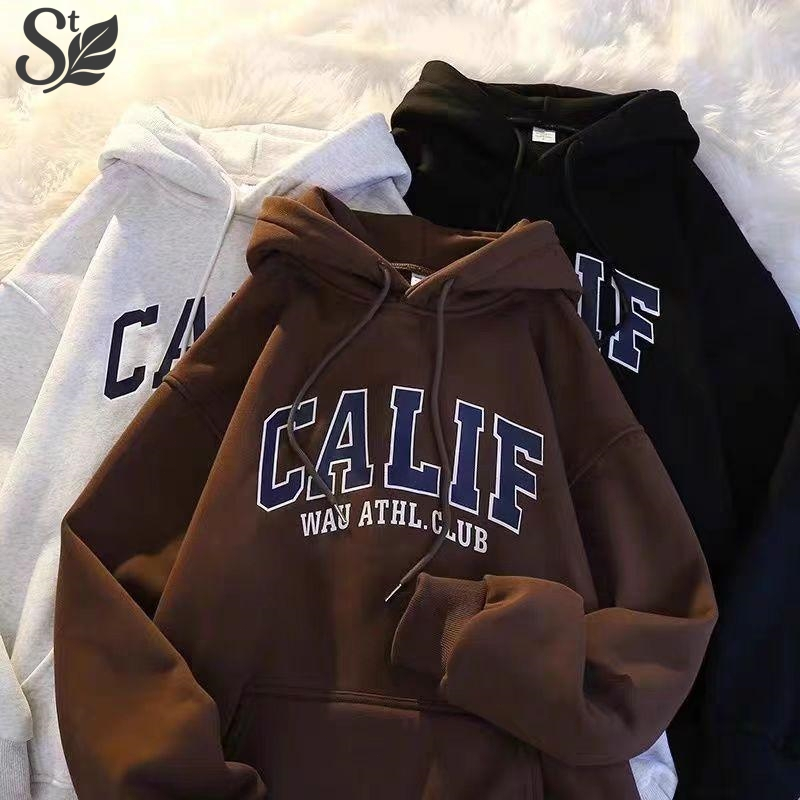 เสื้อฮู้ดลายอักษร CALIF สไตล์อเมริกัน ทรงหลวม unisex ผ้าฝ้ายสบายใส่ มีหลายสีให้เลือก เสื้อแขนยาว