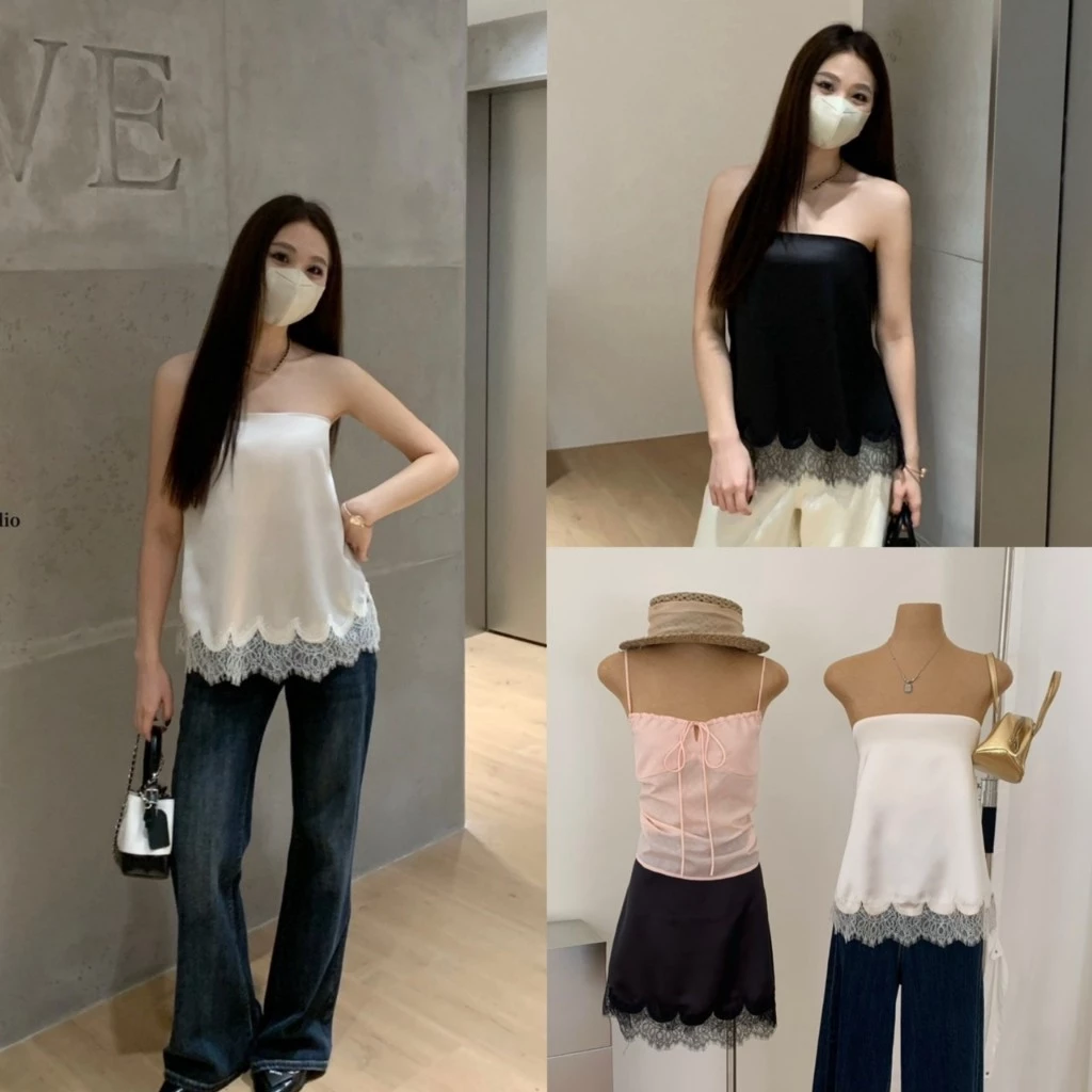 (พร้อมส่ง) เสื้อเกาะอกผ้าซาติน ใส่เป็นกระโปรงได้รุ่น 9036 TAG WG.WE 🇰🇷