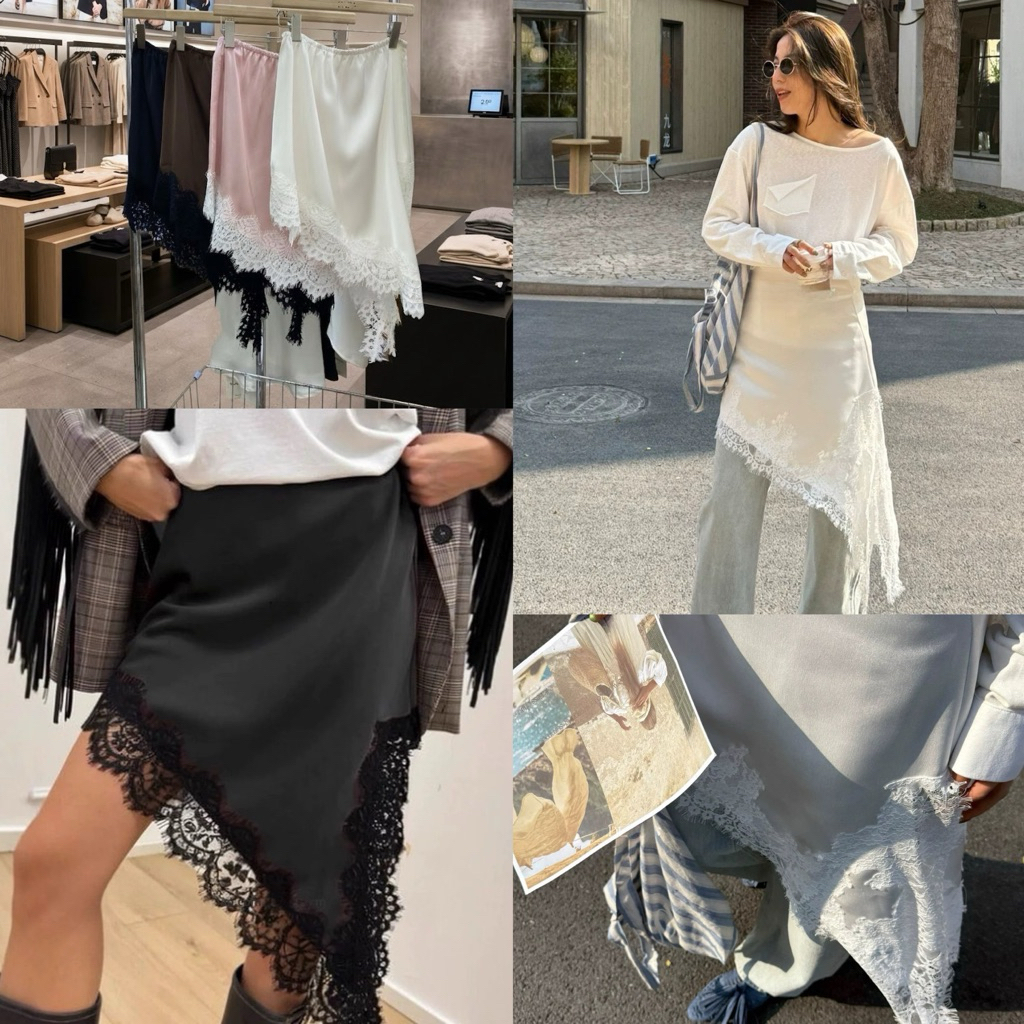 O ✨ Satin Lace Skirt - The Ultimate Korean Vibe ✨ อัปเกรดลุคให้ดูแพงแบบลูกคุณหนู ด้วยกระโปรงผ้าซาตินดีไซน์สุดเก๋