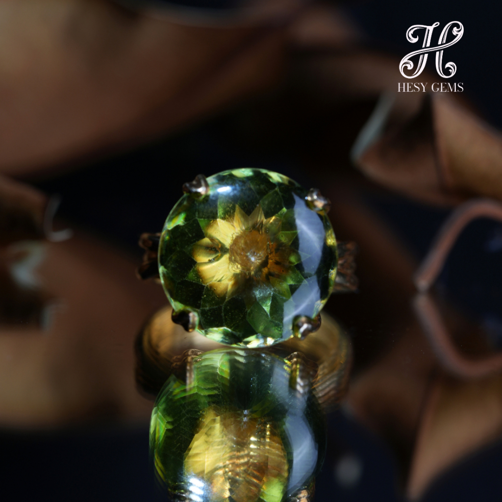 แหวน Peridot Topaz RO 20.63ct ชุบYG Round Peridot Topaz 20.63 ct Ring, Yellow Gold Plated