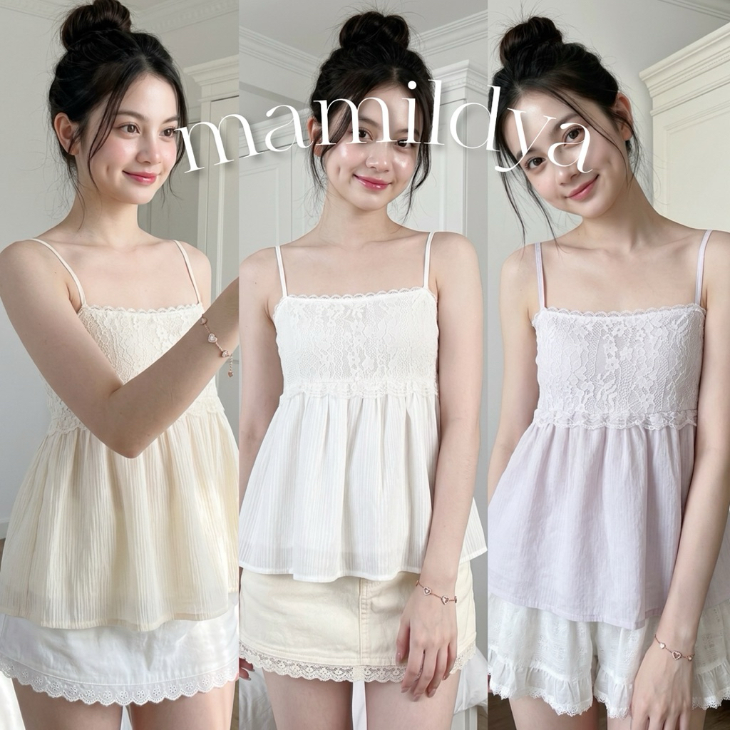 สายปรับได้ 🌟Mamildya.shop🌟 เสื้อสายเดี่ยวอกลูกไม้/ X1-3/TOT-เดี่ยวลูก⚫