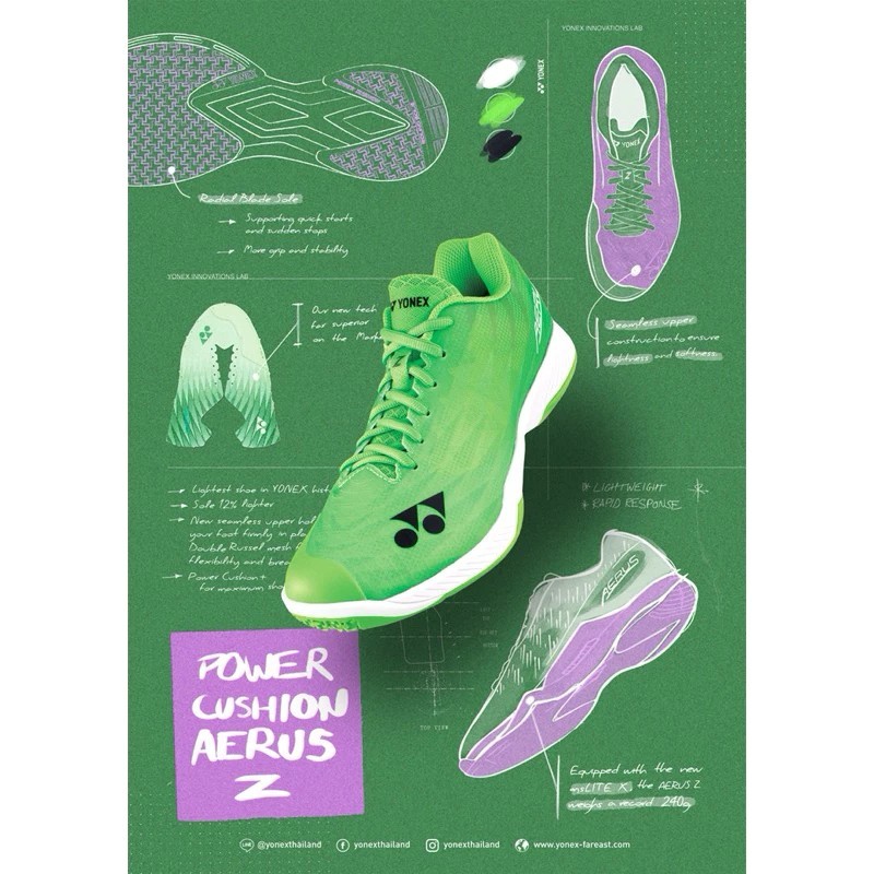 รองเท้าแบดมินตัน รองเท้ากีฬา YONEX รุ่น AERUS Z2 FLASH GREEN หน้ากว้าง