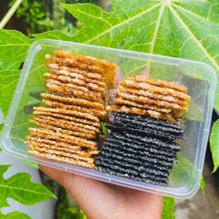 🔥งาขาว 🔥งาดำ และถั่วกระจก กรอบ อร่อย แผ่นบาง 350กรัม บรรจุกร…