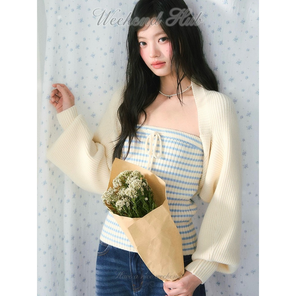 weekendhub🩵pre-order striped knit top/cardigan เซ็ทเสื้อ 2ชิ้น 🌷จากช็อปแท้💯