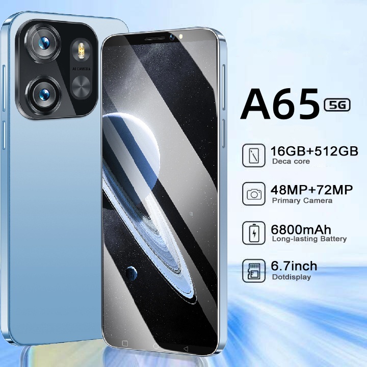โทรศัพท์มือถือ A65 5Gแรม16GB รอม512GBปลดล็อกด้วยใบหน้า 60Hz HD 6.8 นิ้ว 6800mAh รองรับ 2 ซิมการ์ด สม