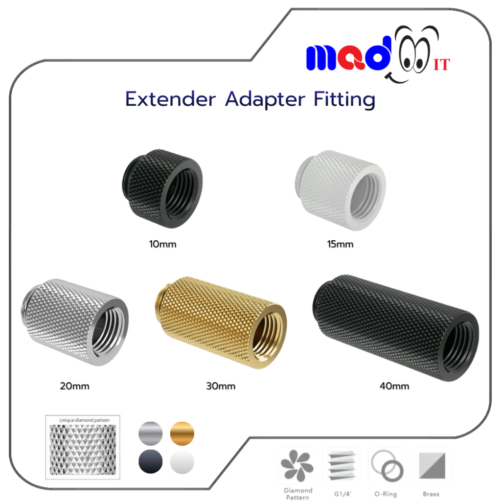 ข้อต่อเพิ่มความยาว Water Cooling Extender Adapter Fitting, 10MM 15MM 20มม.30มม.40มม.g1/4 Male-Female