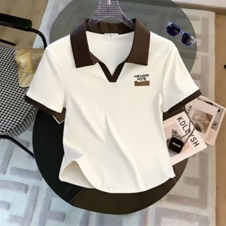 เสื้อครอปสั้นคอวีทรงเข้ารูปสไตล์เกาหลีใหม่สำหรับผู้หญิง มีให…