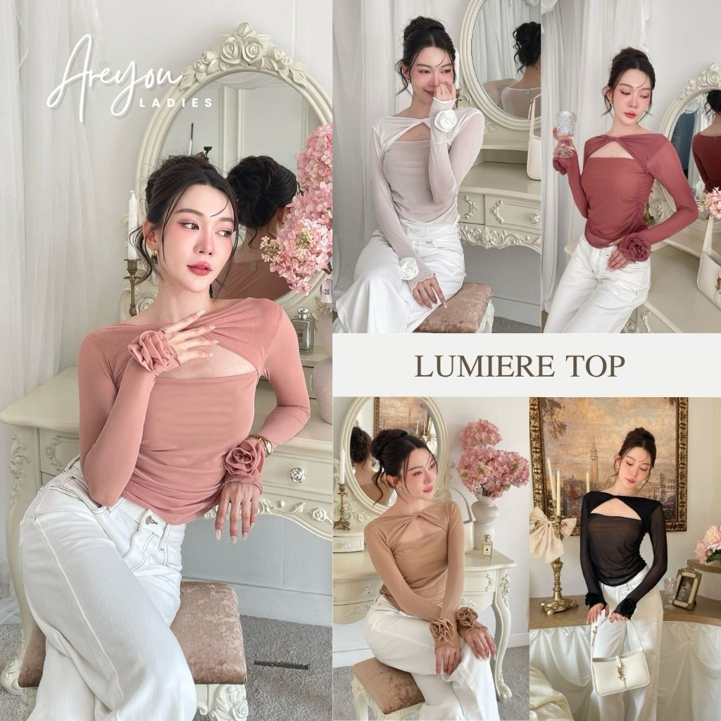 NO.611 Lumiere Top เสื้อซีทรูแขนยาวเข้ารูปtwisด้านหน้าเว้าอก