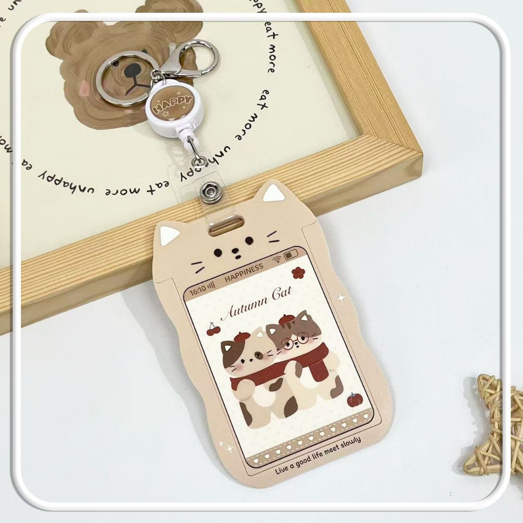 [พร้อมส่ง] Card Holder ที่ใส่บัตรลายแมวโทนครีม Creamy Cat มินิมอล สำหรับคีย์การ์ด บัตรโดยสาร บัตรพนักงาน ฯลฯ Biangels