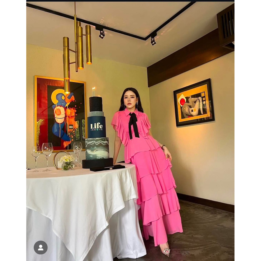 USED like new🩷 FLAT2112 : LADY DIANA DRESS เดรสชั้นๆ ชุดออกงาน ผ้าชีฟอง เดรสงานแต่ง ชุดไปงานแต่ง (FF