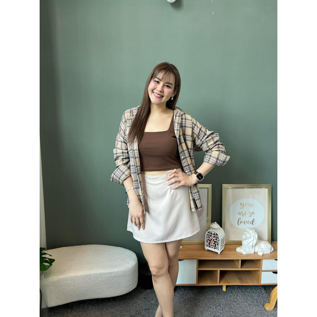 ส361 เสื้อเชิ้ต ไหล่ตก แขนยาว (ผ้า WOOL) บลูเบอร์รี่