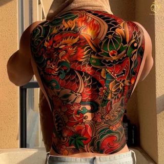 แทททู tattoo เต็มหลัง กันน้ำ รอยสัก ลายสัก ติดทน รอยสักชั่วคราวสีและสีดำ สติ๊กเกอร์แทททู