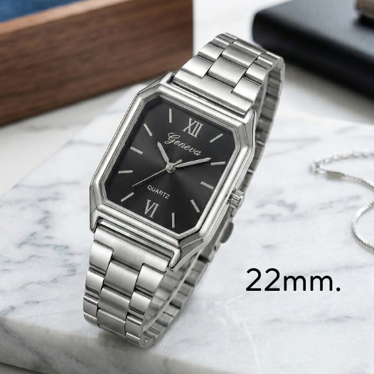 GENEVA สายเลท สายสามารถเลื่อนปรับได้ตามขนาดข้อมือ หน้าปัดขนาด30ม.,25ม.และ22ม. ตั้งเวลาให้ แถมถ่านฟรี