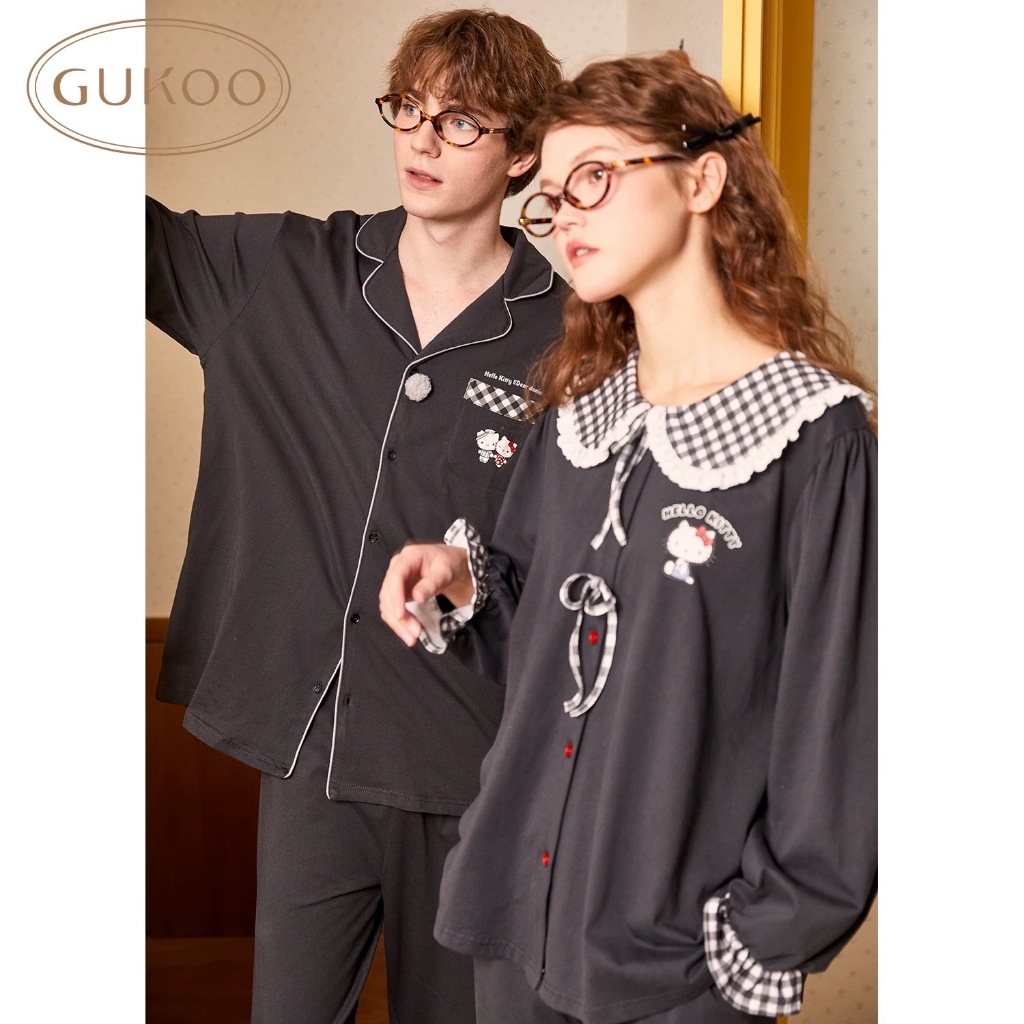 Gukoo Couple Pajamas Hello Kitty Pure Cotton Pajamas Home wear