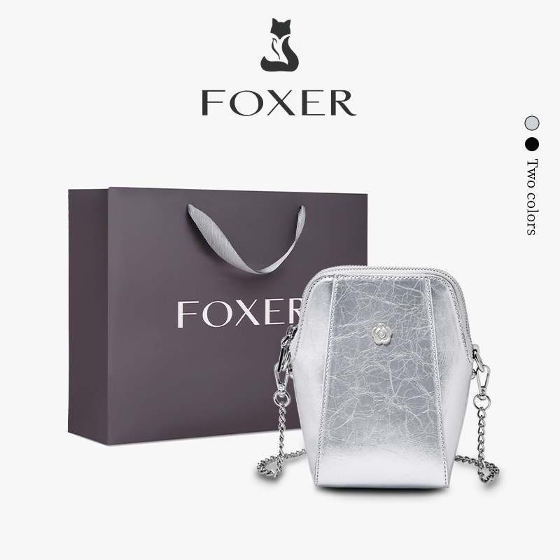 FOXER กระเป๋าทรงกล่องผ้าควิลท์สุดเก๋ สะพายข้างพร้อมสายโซ่ เหมาะสำหรับใช้ในชีวิตประจำวัน