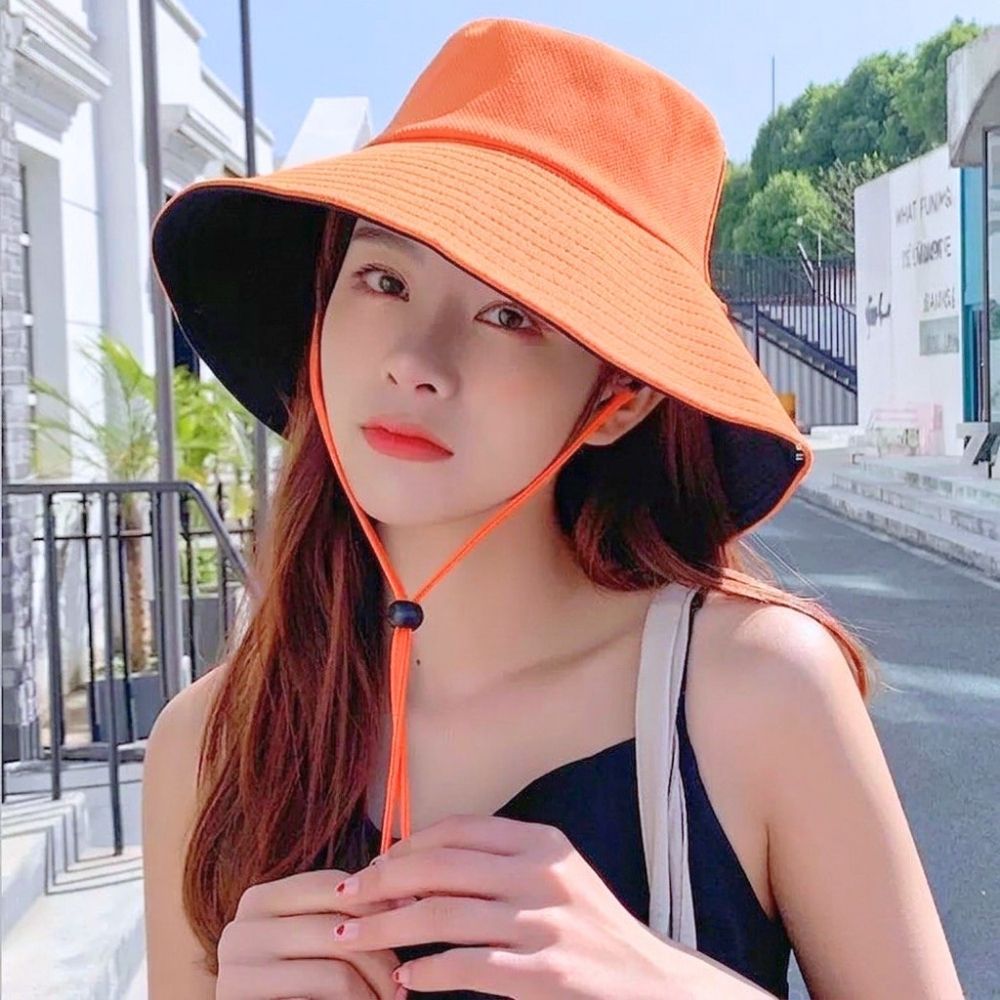 หมวกบักเก็ตสองด้าน หมวกทูโทน ใส่สลับด้านได้ ป้องกันแดดรับสี UV สีสันสดใส พร้อมสายรัด ปรับได้ พร้อมส่ง!!!