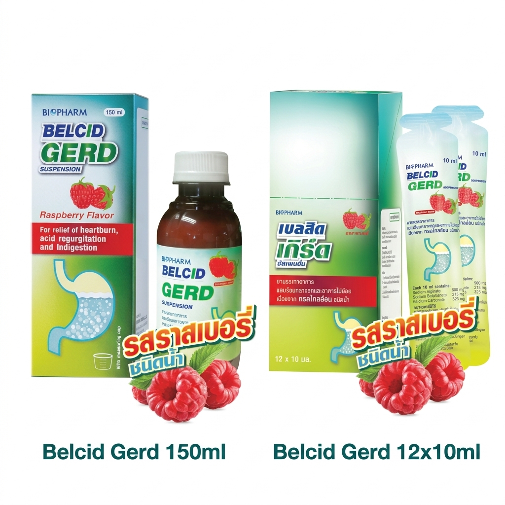 (มีสองแบบ) Belcid Gerd เบลสิด เกิร์ด แบบซอง (12ซอง/ก) รสราสเบอร์รี ขนาด 12 ซอง // แบบขวด (150 ml/ขวด)