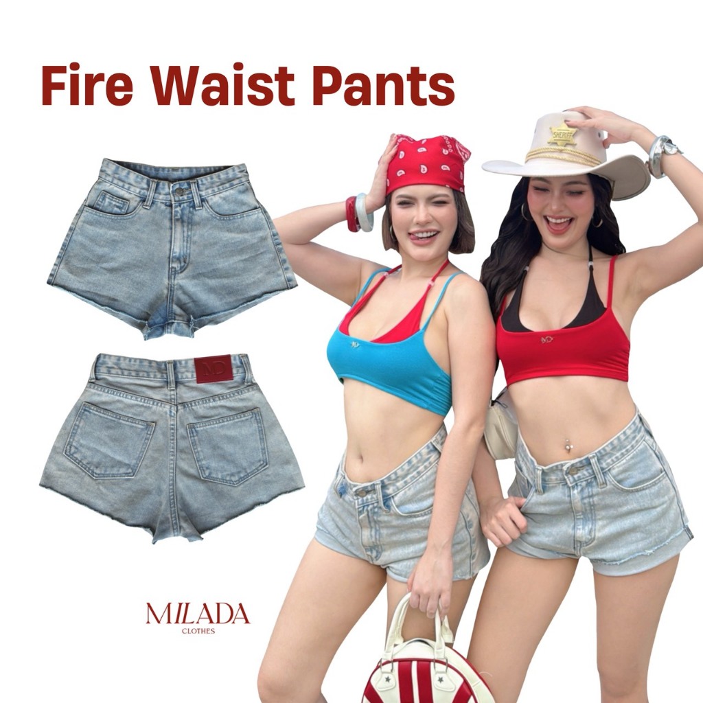 Fire waist Pants กางเกงยีนส์ขาสั้นเอวสูง (020)