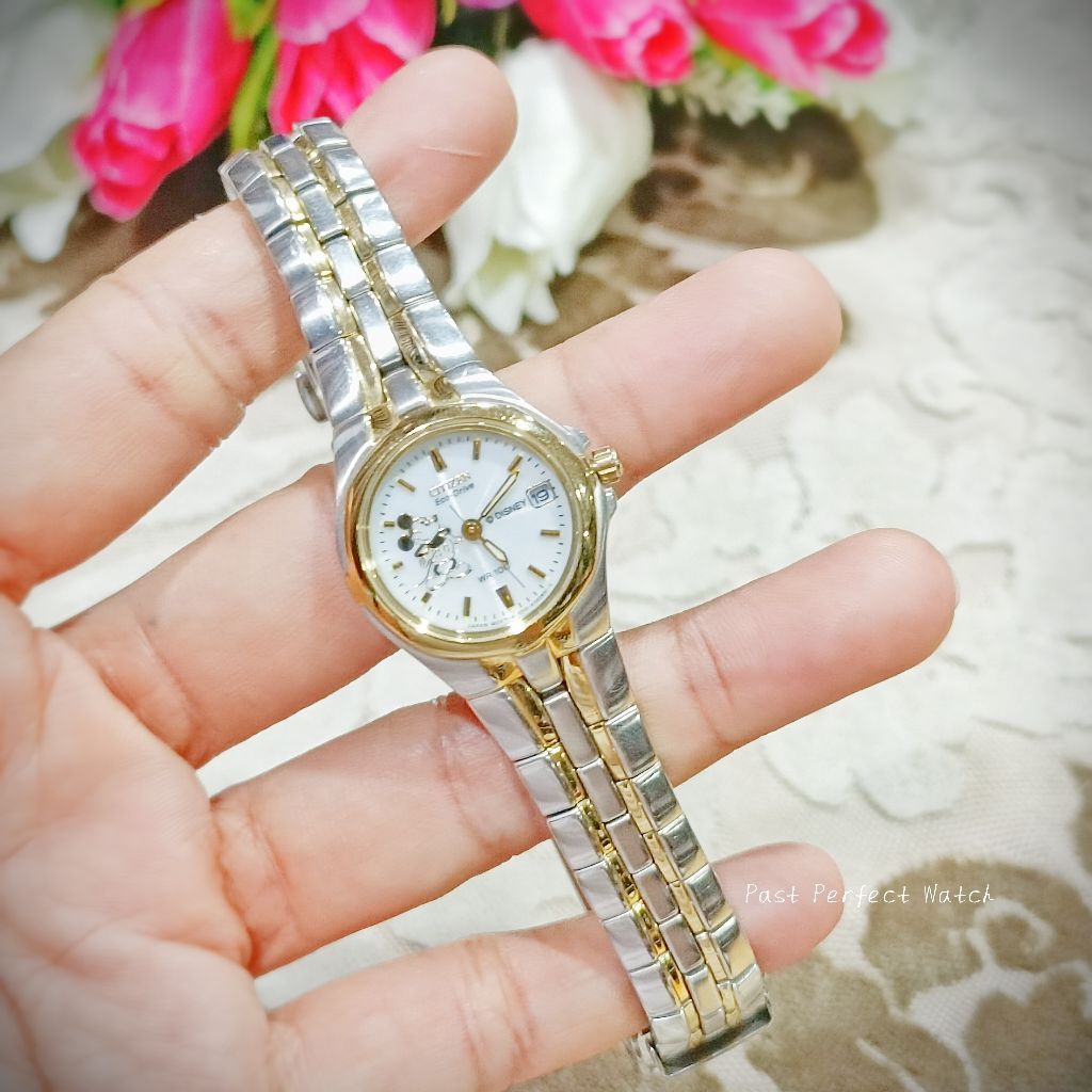 CITIZEN Solar แท้ ลาย Disney Eco-Drive พลังงานแสงลายมิกกี้เมาส์ หน้าปัด 38 มม.ข้อมือ 15.5 ซม. ดีไซด์สองกษัตริย์สวยหรู