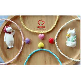 สร้อยลูกปัด4 มิล +จี้ปั้น โทนพาสเทล 🩵🩷งานแฮนเมด🖌️🎨By.เสพสร้อ…