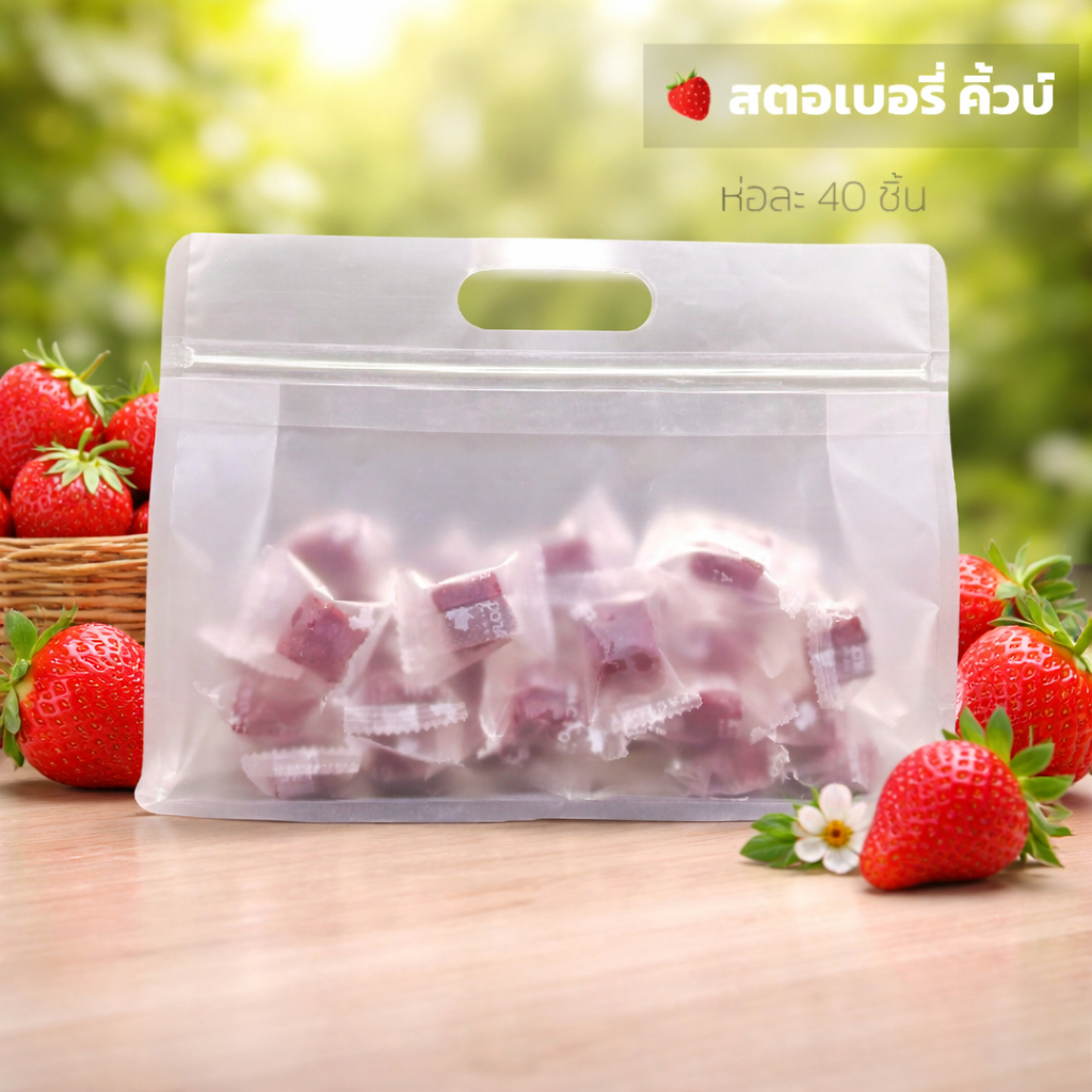 สตรอเบอรี่คิวบ์ สตอเบอรี่อบแห้ง สตอเบอรี่แบบชิ้นพอดีคำ  ชิ้นสี่เหลี่ยมพอดีคำ หอมอร่อย เปรี้ยวหวานกำลังดี🍓