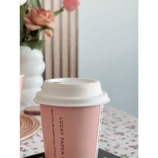 **Pre-orderสินค้าเข้า19เดือนนี้**ขายดี ✅ 50 ใบ แก้วกระดาษสีชมพูพร้อมฝา 8oz / 12oz แก้วกาแฟใช้แล้วทิ้ง สำหรับชงชา กาแฟ